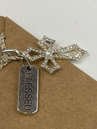 Inspiration message sparkly silver cross pendant with Silver chain