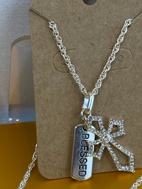 Inspiration message sparkly silver cross pendant with Silver chain