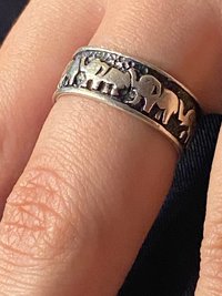 925 stamped silver elephants on parade with black accents background band