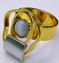 Gold Tone Abstract Geometric POLY stamped ring