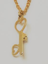 Vintage Lugano gold double plated chain with small key pendant and blue stud earrings set
