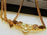 Gold Tone Vintage Style Signed Vendome Faux Pearl Necklace