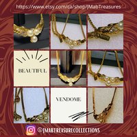 Gold Tone Vintage Style Signed Vendome Faux Pearl Necklace