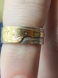 Vintage - Silver and 14K gold overlay "Humming Bird" ring by Joe Descoteaux