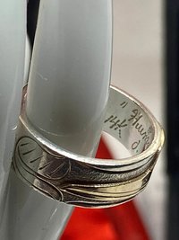 Vintage - Silver and 14K gold overlay "Humming Bird" ring by Joe Descoteaux