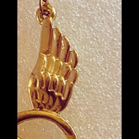 Gold Toned Wings Peace Sign Necklace