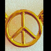 Gold Toned Wings Peace Sign Necklace