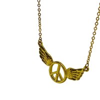 Gold Toned Wings Peace Sign Necklace