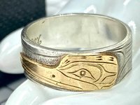 Vintage - Silver and 14K gold overlay "Humming Bird" ring by Joe Descoteaux