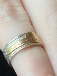 Vintage - Silver and 14K gold overlay "Humming Bird" ring by Joe Descoteaux