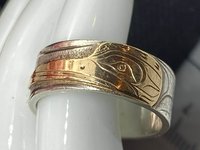Vintage - Silver and 14K gold overlay "Humming Bird" ring by Joe Descoteaux