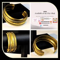 Lovely etched brass with rope chain accent bracelet cuff