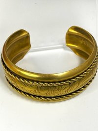 Lovely etched brass with rope chain accent bracelet cuff