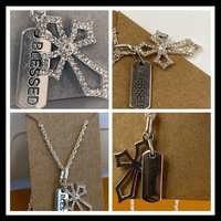 Inspiration message sparkly silver cross pendant with Silver chain