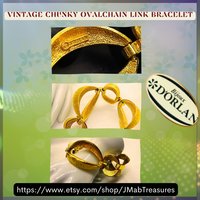 Vintage Gold Tone Signed Dorlan Chunky Oval Chain Link Bracelet