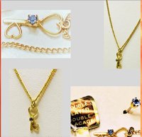 Vintage Lugano gold double plated chain with small key pendant and blue stud earrings set