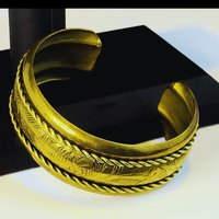 Lovely etched brass with rope chain accent bracelet cuff