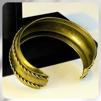 Lovely etched brass with rope chain accent bracelet cuff