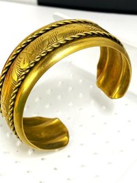 Lovely etched brass with rope chain accent bracelet cuff