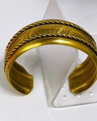 Lovely etched brass with rope chain accent bracelet cuff
