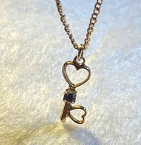 Vintage Lugano gold double plated chain with small key pendant and blue stud earrings set