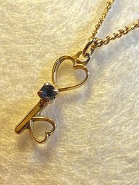 Vintage Lugano gold double plated chain with small key pendant and blue stud earrings set