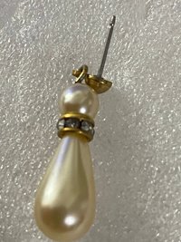 Vintage - Faux Pearl tear drop vermilled gold tone necklace and pierced earring set