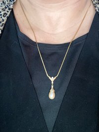 Vintage - Faux Pearl tear drop vermilled gold tone necklace and pierced earring set