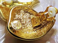 Vintage Gold and white enamel two tone Givenchy teardrop clip-on earrings