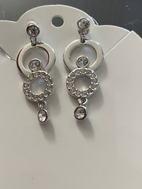 Authentic Swarovski Signed Logan Golden Shadow Bangle Bracelet and Rhodium-plated Circles Masquerade Pendant Pierced Earrings set.