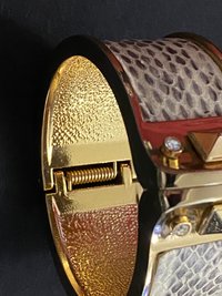 Stella & Dot Faux Snake Skin Wide Chunky Cuff/Bangle Bracelet With Rhinestone, Magnetic Clasp, and Stella and Dot Hallmarked