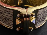 Stella & Dot Faux Snake Skin Wide Chunky Cuff/Bangle Bracelet With Rhinestone, Magnetic Clasp, and Stella and Dot Hallmarked
