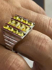 Square encrusted canary yellow silver stones  beveled edges