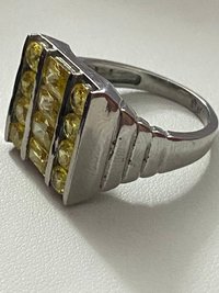 Square encrusted canary yellow silver stones  beveled edges