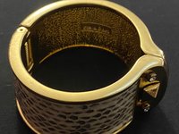 Stella & Dot Faux Snake Skin Wide Chunky Cuff/Bangle Bracelet With Rhinestone, Magnetic Clasp, and Stella and Dot Hallmarked