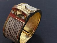Stella & Dot Faux Snake Skin Wide Chunky Cuff/Bangle Bracelet With Rhinestone, Magnetic Clasp, and Stella and Dot Hallmarked
