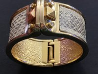 Stella & Dot Faux Snake Skin Wide Chunky Cuff/Bangle Bracelet With Rhinestone, Magnetic Clasp, and Stella and Dot Hallmarked