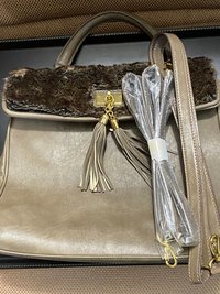 Aldo Taupe Spacious Handbag Purse with Faux Fur & Tassels
