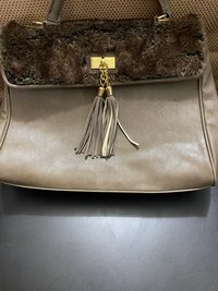 Aldo Taupe Spacious Handbag Purse with Faux Fur & Tassels