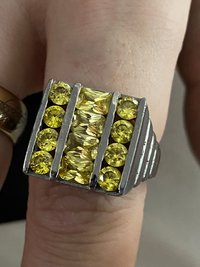 Square encrusted canary yellow silver stones  beveled edges