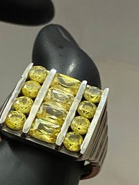 Square encrusted canary yellow silver stones  beveled edges