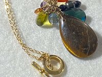 Vintage gold tone Ralph Lauren gem stones pendant necklace