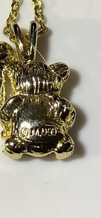 Extremely cute May green birth stone teddy bear holding crystal balloons gold tone pendant with necklace