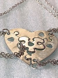 Silver tone 4 part heart puzzle pendant family friendship necklaces
