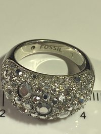 Silver tone Pave sparkly crystals Fossil band statement ring.