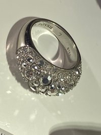 Silver tone Pave sparkly crystals Fossil band statement ring.