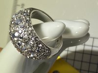 Silver tone Pave sparkly crystals Fossil band statement ring.