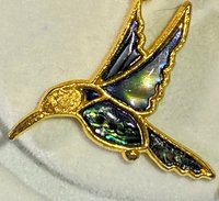 Gold and blue enameled Butler signed Fifth Avenue Collection Hummingbirds dangling earrings