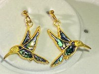 Gold and blue enameled Butler signed Fifth Avenue Collection Hummingbirds dangling earrings