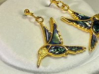 Gold and blue enameled Butler signed Fifth Avenue Collection Hummingbirds dangling earrings